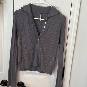 Free People Gray Button-Up Knit Cardigan